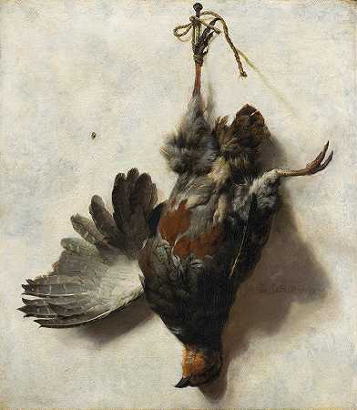 死鹧鸪挂在钉子上`Dead Partridge Hanging from a Nail (c. 1650 ~ 1652) by Jan Weenix