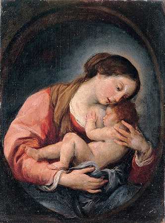 麦当娜带着孩子`Madonna with the Child (between 1660 and 1669) by Giuseppe Bonati