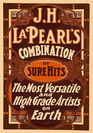 J.H.La Pearl和这是肯定的打击组合`J.H. La Pearls combination of sure hits (1900) by U.S. Printing Co.