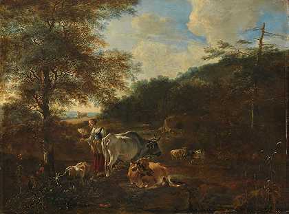 牛群景观`Landscape with cattle (1649 ~ 1653) by Adam Pynacker
