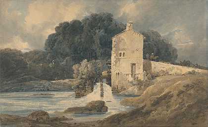 纳雷斯伯勒修道院磨坊`The Abbey Mill, Knaresborough (1801) by Thomas Girtin