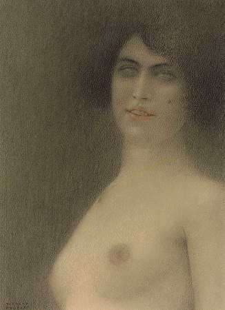 黑发（邪恶天使）`Des cheveux noirs (LAnge du mal) (1914) by Fernand Khnopff