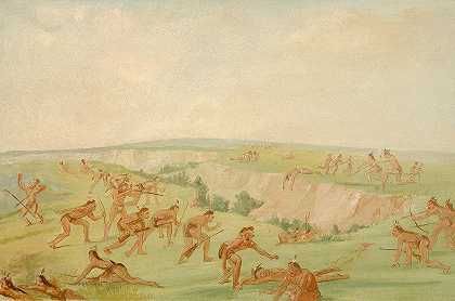 Mandan袭击Arikara的一个政党`Mandan Attacking A Party Of Arikara (1832~1833) by George Catlin