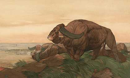 水牛群的回归`The Return Of The Buffalo Herd (1903) by Maurice And Edward Detmold