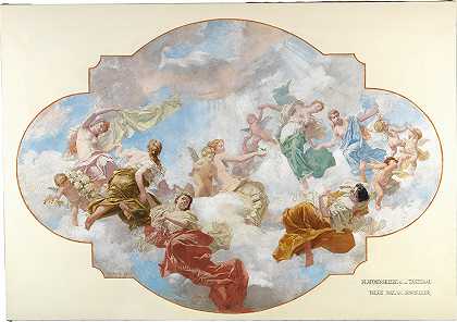 维也纳保罗·里特·冯·舍勒宫舞厅天花板壁画的波泽托`Bozzetto for the ceiling fresco in the dance hall of the Paul Ritter von Schoeller Palace in Vienna by Carl Johann Peyfuss