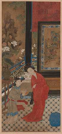 杨桂飞离开浴室`Yang Guifei Leaving the Bath (1700s) by China, Qing dynasty