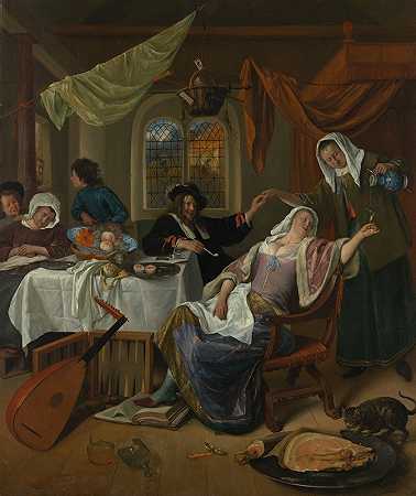 放荡的家庭`The Dissolute Household (ca. 1663–64) by Jan Steen