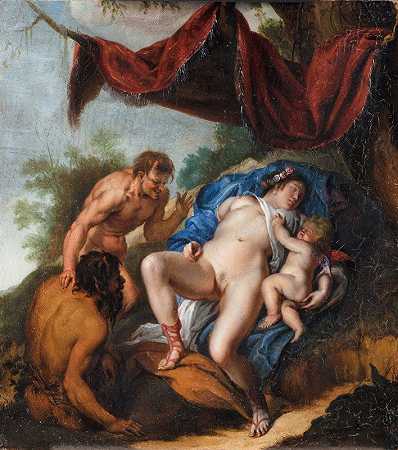 睡在丘比特身边的维纳斯`Sleeping Venus with Cupid Watched by Satyrs (1592 – 1640) by Satyrs