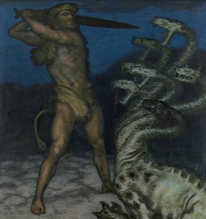 赫拉克勒斯和九头蛇`Herkules und die Hydra (1915) by Franz von Stuck