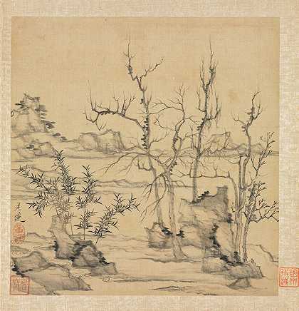 尼赞风格的风景`Landscape in the Style of Ni Zan (1598~1652) by Chen Hongshou