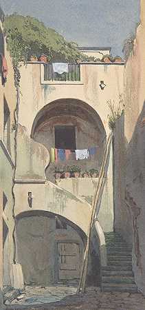 索伦托的房子`A House at Sorrento (mid~19th century) by Thomas Hartley Cromek