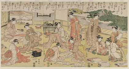 做衣服的女人`Women Making Clothing (early 1790s) by Toyokuni Utagawa