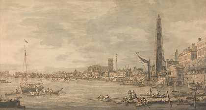 约克水门附近的威斯敏斯特市`The City of Westminster from Near the York Water Gate by Canaletto