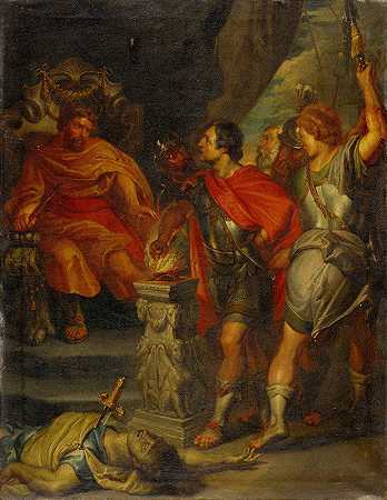 波塞纳之前的斯加维拉`Mucius Scaevola before Porsenna by Johann Rudolf Huber the elder