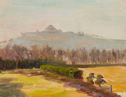 景观，可俯瞰科西乌兹科丘`Landscape with a view of the Kościuszko Mound (circa 1914) by Michał Rouba