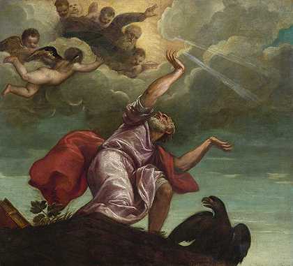 帕特莫斯的福音传道者圣约翰`Saint John the Evangelist on Patmos (c. 1553~1555) by Titian