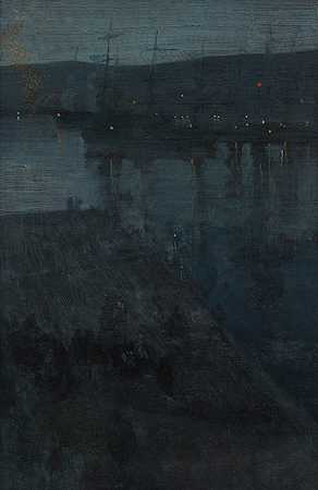 蓝色和金色的夜曲瓦尔帕莱索`Nocturne in Blue and Gold; Valparaiso (1866~ca. 1874) by James Abbott McNeill Whistler