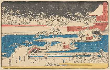 雪中的卡梅多·特马古`Kameido Temmaugu in Snow (19th century) by Andō Hiroshige