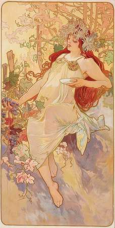 季节3`Les Saisons 3 (1896) by Alphonse Mucha
