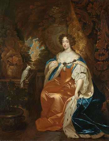 威廉王子三世的妻子玛丽·斯图尔特（1662-1695）的肖像`Portrait of Mary Stuart (1662~95), Wife of Prince William III (c. 1683) by Caspar Netscher