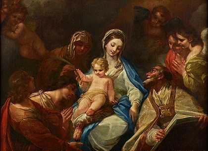 麦当娜与孩子、圣人和天使`Madonna mit Kind, Heiligen und Engeln (1720)