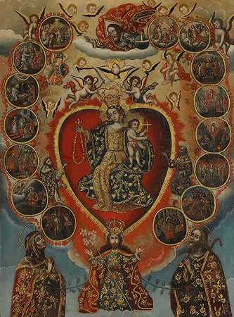 被包围的圣心`The Sacred Heart surrounded by scenes from the life of Christ (18th CENTURY) by scenes from the life of Christ by Cuzco School