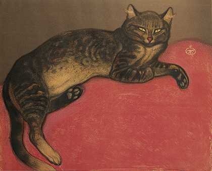 L冬天，猫在垫子上`LHiver, chat sur un coussin (1909) by Théophile Alexandre Steinlen