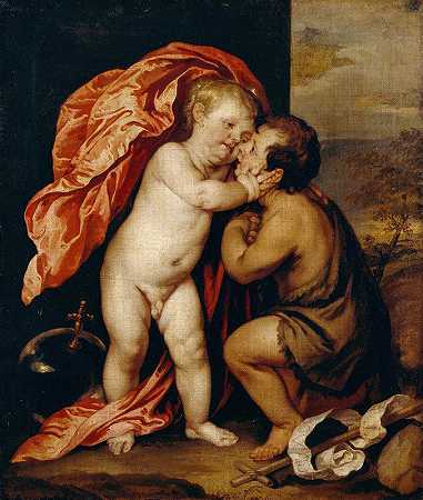 婴儿基督和施洗者圣约翰`The Infants Christ And Saint John The Baptist by Anthony van Dyck
