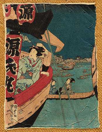 在Sumida河上划船`Boating on the Sumida River (circa 1860) by Utagawa Kunisada II