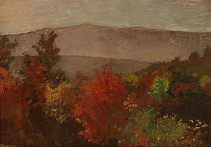 秋天的树梢`Autumn Treetops (1873) by Winslow Homer