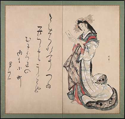 妓女在读一封信`Courtesan Reading a Letter (early 1800s) by Teisai Hokuba