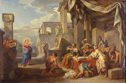 圣马太蒙召`The Calling of Saint Matthew (1752) by Giovanni Paolo Panini