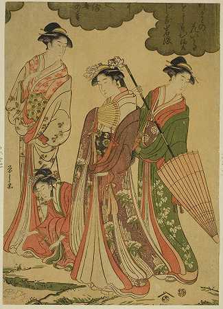 观赏樱花的女人2`Women Viewing Cherry Blossoms II (c. 1793) by Chōbunsai Eishi