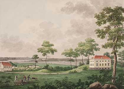 克拉斯特农业研究所旗下法尔斯特岛格伦松德（Grønsund on Falster）的一个包裹景观`Udsigt af en Parcelle ved Grønsund på Falster under det Classenske Agerdyrknings Institut (1803 – 1804) by Søren L. Lange