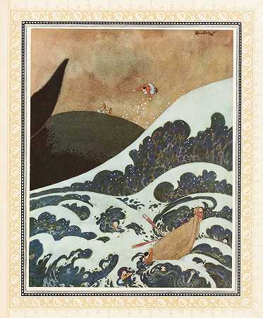 鲸鱼的插曲`The Episode of the Whale (1914) by Edmund Dulac