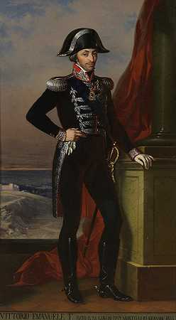 维托里奥·伊曼纽尔一世肖像`Portrait of Vittorio Emanuele I (1840) by Tommaso Lorenzone