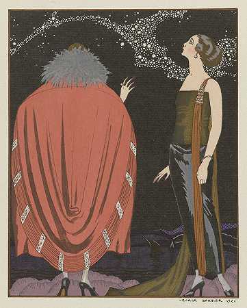 晚礼服`Evening Attire (1921) by George Barbier
