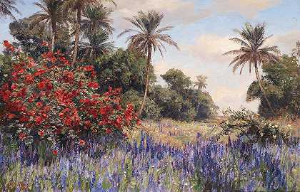淡紫色的南方风景`Südliche Landschaft mit Lavendel by Georg Macco