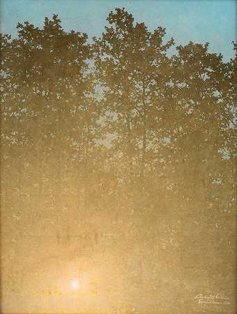 日落枫丹白露`Sunset. Fontainebleau (1899 ~ 1900) by Valdemar Schønheyder Møller