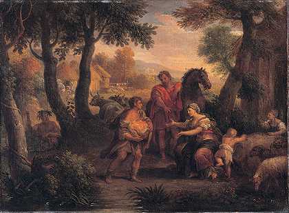 罗穆卢斯和雷姆斯的发现`Finding of Romulus and Remus (between 1720 and 1740) by Andrea Lucatelli