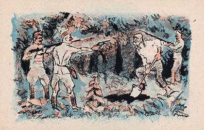 士兵们用枪指着一名挖掘工人`Soldaten houden een gravende man onder schot (1920) by Mihály Biró