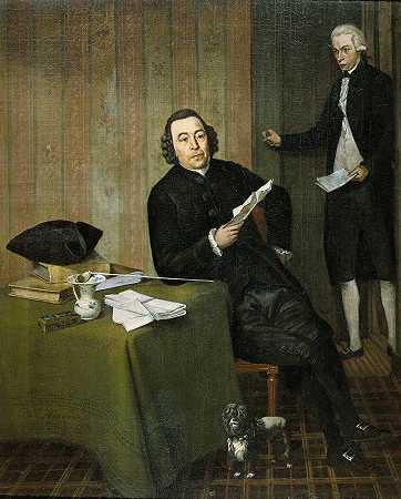 哈勒姆公证人沃内鲁斯·科恩（1725-1988）和他的办事员简·博什`Wernerus Köhne (1725~88), Notary of Haarlem, with his Clerk Jan Bosch (1787) by Wybrand Hendriks