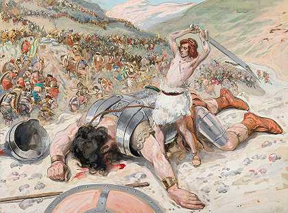大卫砍掉了歌利亚的头`David Cuts Off the Head of Goliath (c. 1896~1902) by James Tissot