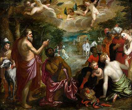 埃塞俄比亚坎迪斯女王管家的洗礼`The Baptism of the Chamberlain of Queen Candace of Ethiopia (c. 1625 ~ 1630) by Hendrik van Balen