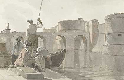 塔兰托防御工事的新护城河`Nieuwe vestingsgracht van de vestingwerken in Tarente (1778) by Abraham-Louis-Rodolphe Ducros