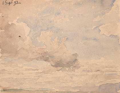 从Ins俯瞰诺伊沙特尔湖东北端`Blick auf das Nordostende des Neuenburger Sees von Ins aus (1892) by Albert Anker