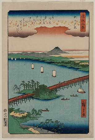 Ōmi八景系列中Seta的晚霞`Evening Glow at Seta, from the series Eight Views of Ōmi (1857) by Andō Hiroshige