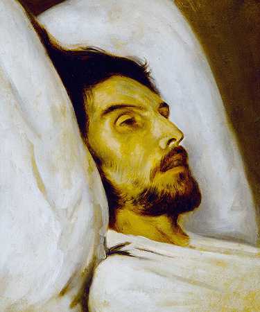 肖像D躺在床上的人，曾经说过阿尔芒·卡雷尔`Portrait dhomme sur son lit de mort, autrefois dit Armand Carrel (1840) by Paul Delaroche