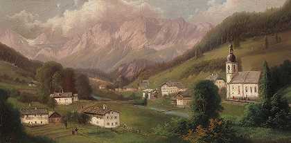 阿尔卑斯山村`Dorf in den Alpen by Ferdinand Lepie