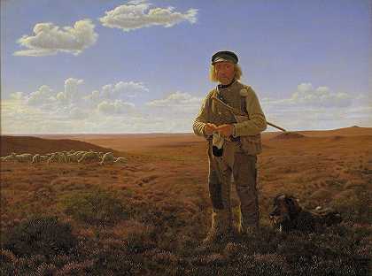 沼地上的日德兰牧羊人`A Jutland Sheperd on the Moors (1854) by Frederik Vermehren